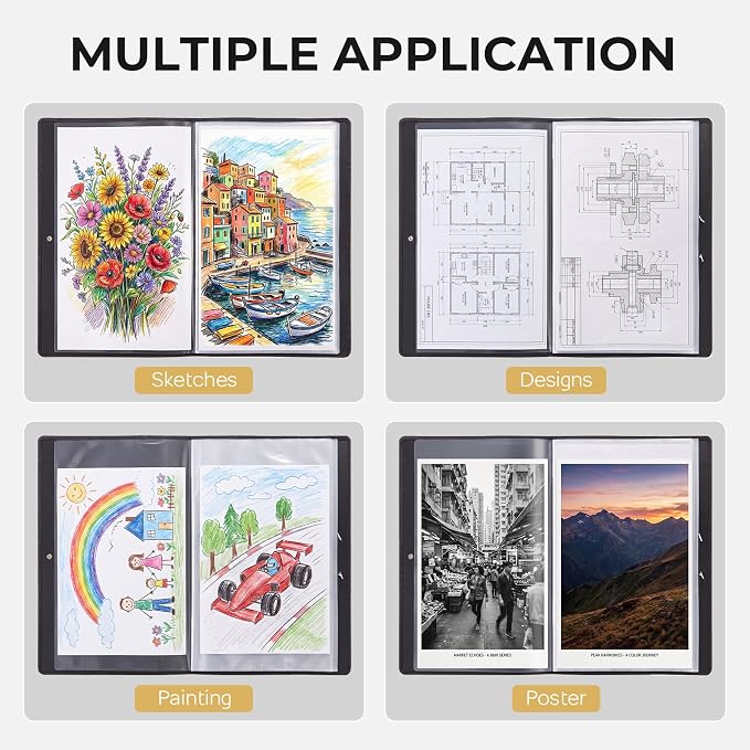 Nicpro 12"x18" Art Portfolio Folder, 30 Pockets Display 60 Pages Art Painting - Image 7