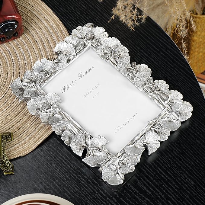 Cuspin 4x6 Silver Picture Frame, Vintage Silver Ornate Leaf Textured - Image 3
