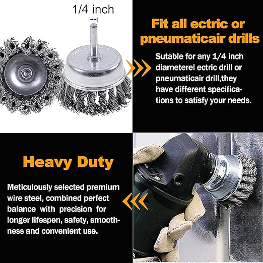 Rocaris 7Pcs Twist Knot Wire Wheel Brush for Drill Crimped Cup Wire Wheels Brush Set for Drill with 1/4-Inch Shank for Rust Removal, Corrosion and Scrub Surfaces