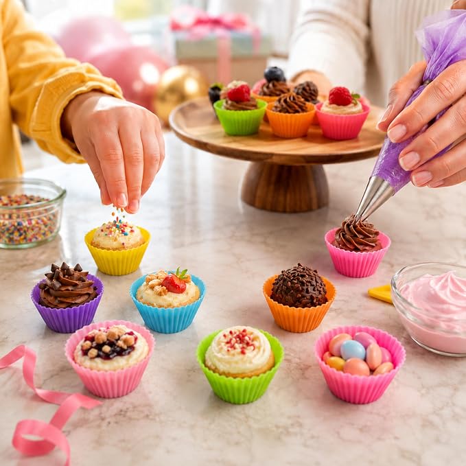 Mini Silicone Muffin Cups, 24 Pack Reusable Cupcake Molds, Plum Blossom | - Image 8
