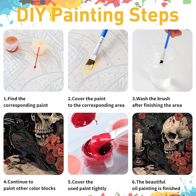 Paint by Numbers Kit for Adults, Skull Paint by Numbers for Beginners, DIY - Image 9
