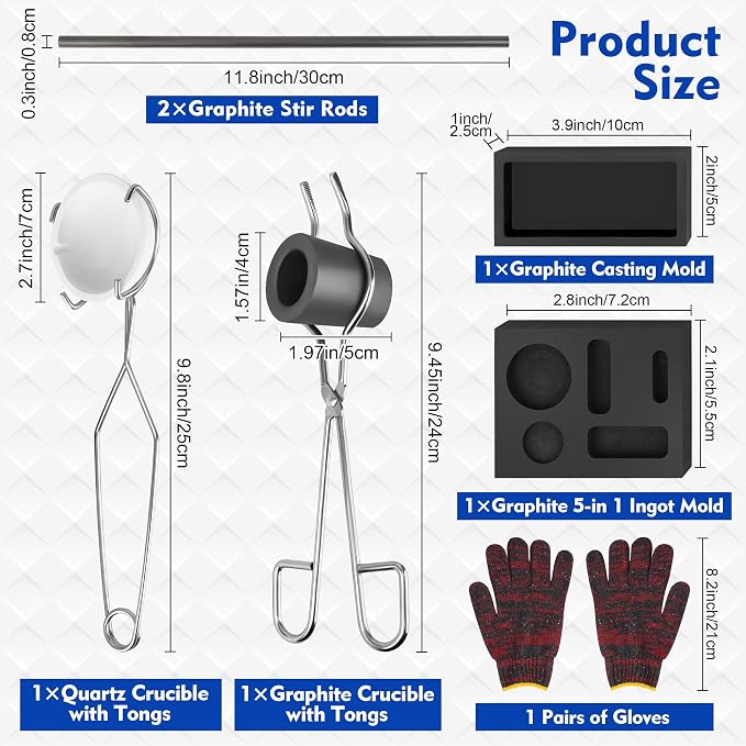 Coitak 9 Pieces Graphite Torch Melting Casting Kit, Graphite Ingot Mould | 2 - Image 2