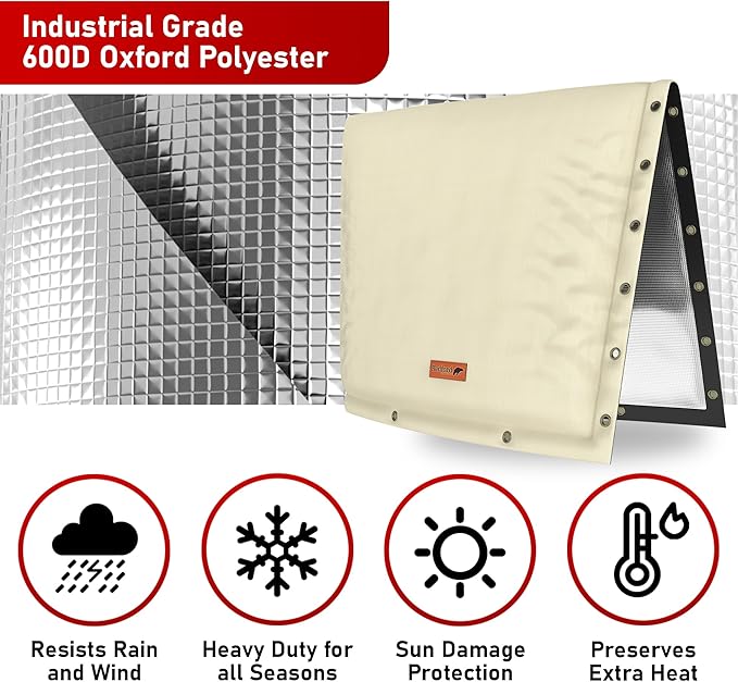 Redford Supply Co. Cold Snap (0°F) Backflow Preventer Insulation Cover, 2-Way Custom, 36"W x 24"H, Pipe Insulation, Water Sprinkler Covers for Outside, Sprinkler Backflow Cover for Winter (Beige)