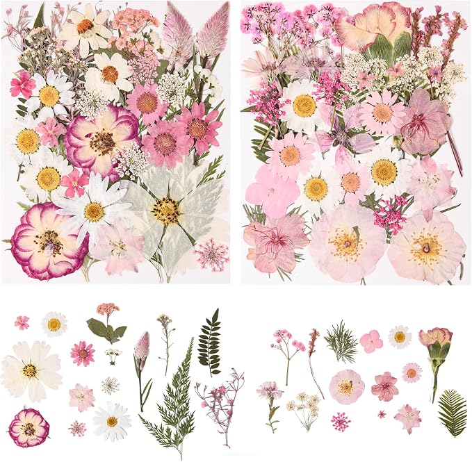 80PCS Pink Pressed Dried Flowers Dry Leaves by nisetten