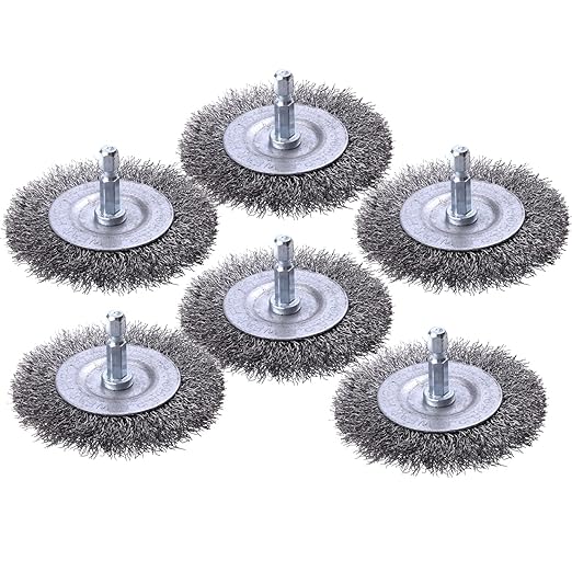 6 Pack Wire Wheel Brush for Drill - 1/4 Inch Hex Shank, Coarse Carbon Steel Crimped Wire Wheel for Cleaning Rust