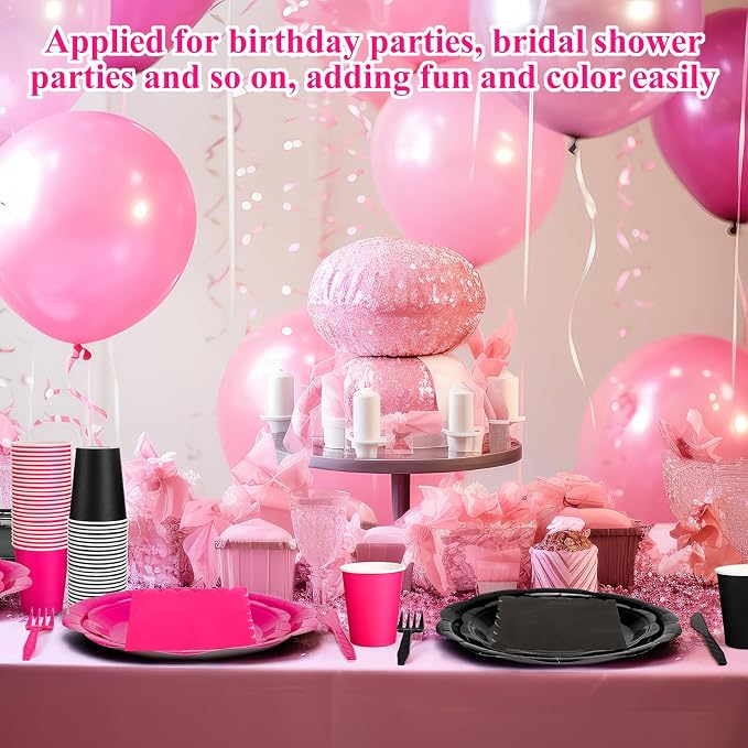 Pickmesh 400 Pcs Hot Pink and Black Birthday Party Supplies Include Hot Pink - Image 6