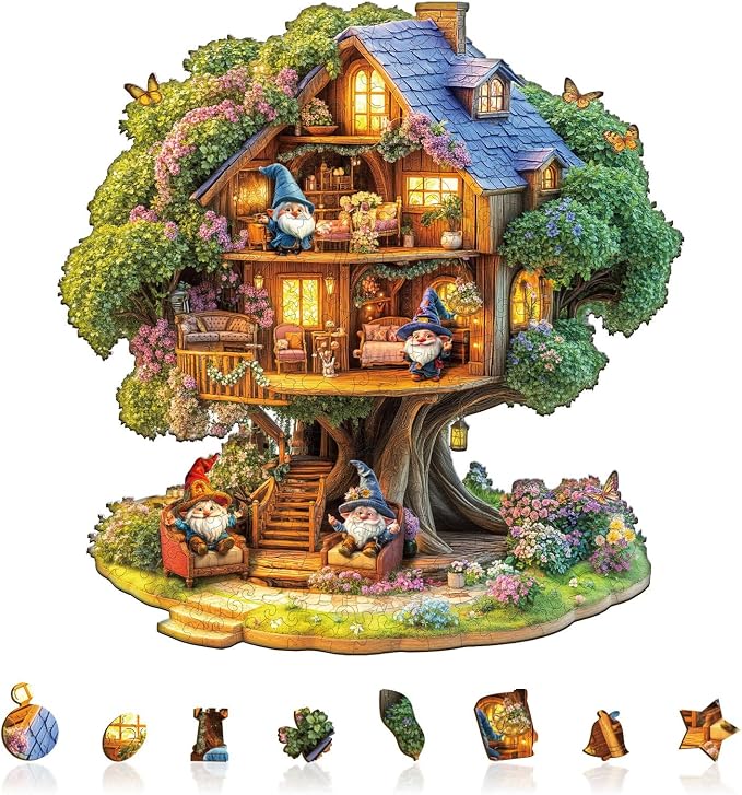 Elf Tree House Puzzles Adults Gifts Wooden 85 Pieces 8.5 * 8.2in by Jollitot