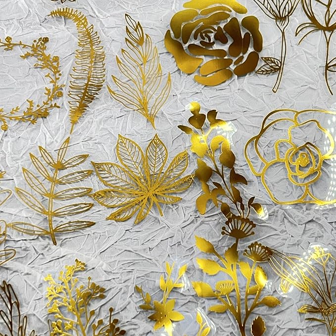 50PCS Boughs and Flowers Stickers Aesthetic PET Stickers Gold Stamp Decal by Unknown