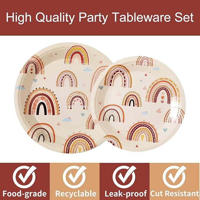 Boho Rainbow Party Plates Napkins Decorations Serves 24, Groovy Hippie Party - Image 4