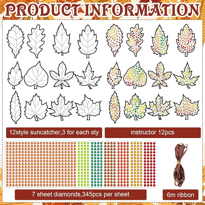 WinnerWhy 36 Sets Maple Diamond Painting Ornaments DIY Gem Window Art Sun - Image 3