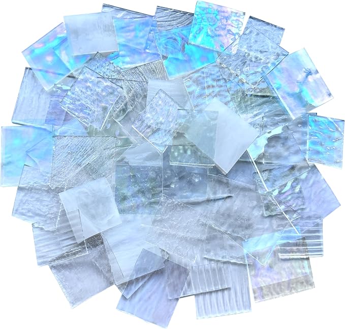 ILLUCKAI 2.2lb Iridescent Clear Stained Glass Scraps Sheets, Irregular Mosaic - Image 4
