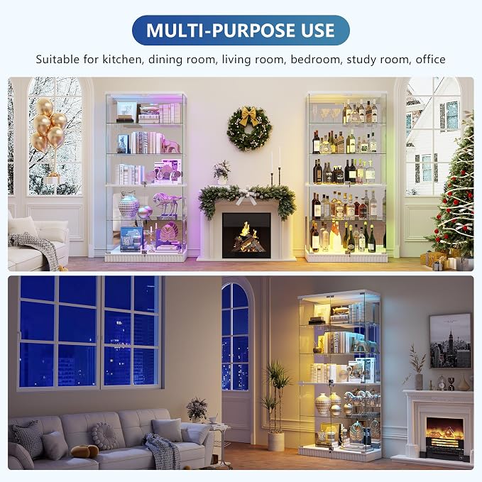 RGB Glass Display Cabinet with Lights, Modern Curio Cabinet Display Cases - Image 6