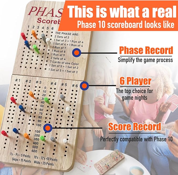 Tuiiopoli Score Board for Phase 10, Thicken Real Quailty Hardwood Oak Scoreboard - Image 3