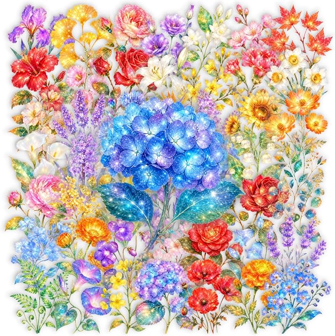 50 Pcs Clear Flowers Aesthetic Stickers - Image 3