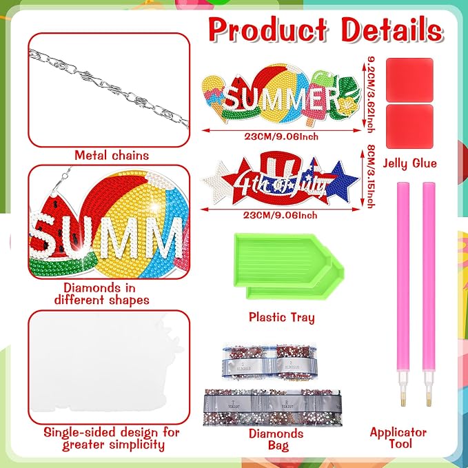 Cinnvoice 12 Pcs Summer Seasonal Diamond Art Hanging Ornament Kit - Image 4
