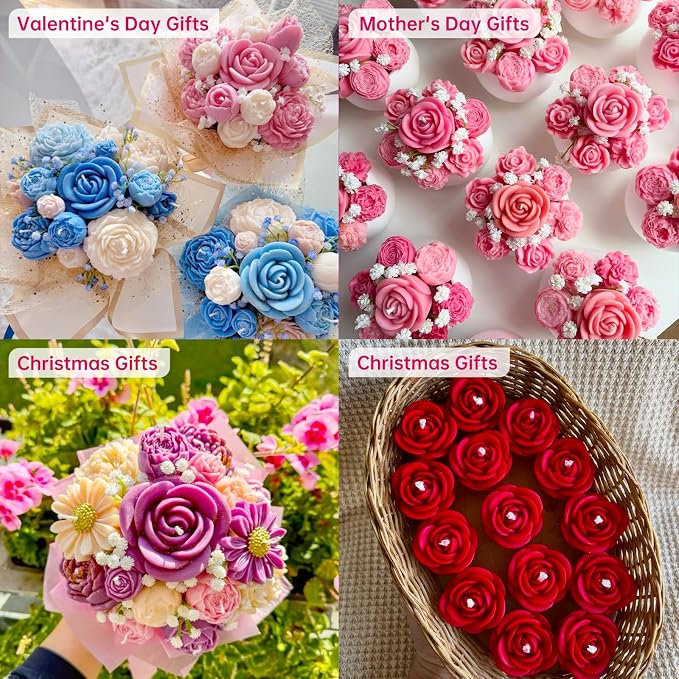 9 Pcs 3D Silicone Flower Molds for Candle Soap Making Cake Chocolate Making | - Image 4
