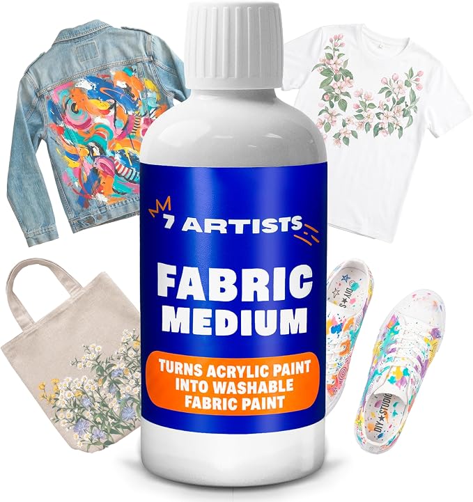 Fabric Medium for Acrylic Paint 8.45 fl oz – Turn Acrylics Into Washable Fabric by 7+Artists