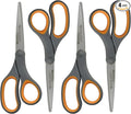 Westcott 8-Inch Titanium Bonded Straight Scissors, Soft Handle, Gray/Yellow, 4-Pack