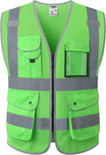 JKSafety 9 Pockets High Visibility Safety Vest for Men and Women, Hi-Vis Reflective Green Safety Vests with Zipper Front, Meet ANSI/ISEA Standards(159-Green 3XL)