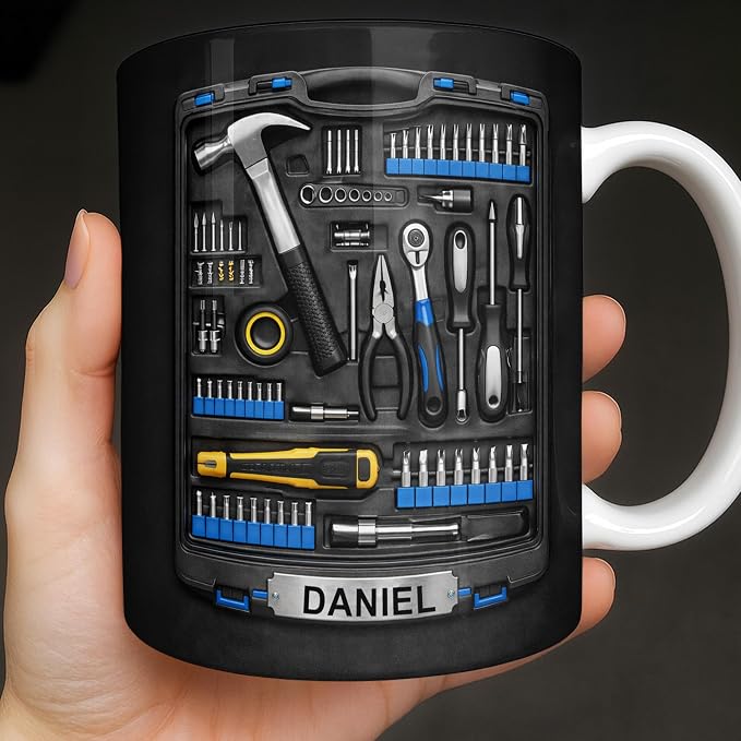 Personalized Tool Mug for Men, Custom Name Dad Coffee Mug, Handyman Tools - Image 2