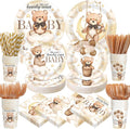 450 Pcs Brown Bear Baby Shower Tableware Set Decorations We Can Bearly Wait by Unknown