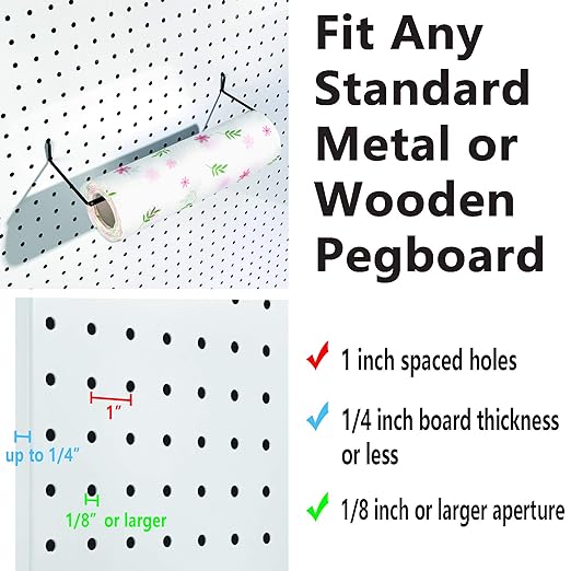 Paper Towel Holder for Pegboard, Extendable, Fit Any Standard Pegboard, 2 Packs, Black
