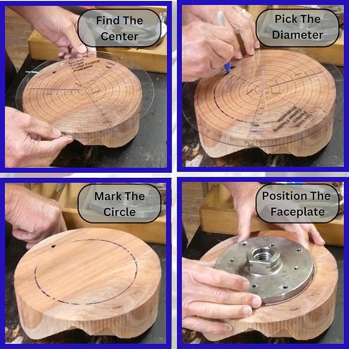 clearly printed 10" circle center finder tool, protractor, and circle maker tool and compass for woodworking and wood turning. Find the center of timber or dowel with our center finder ruler.
