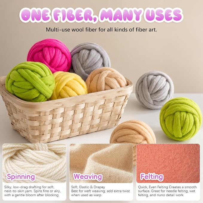 1.76oz Wool Roving: Needle Felting Wool White Roving Wool Felting Supplies Pure - Image 6