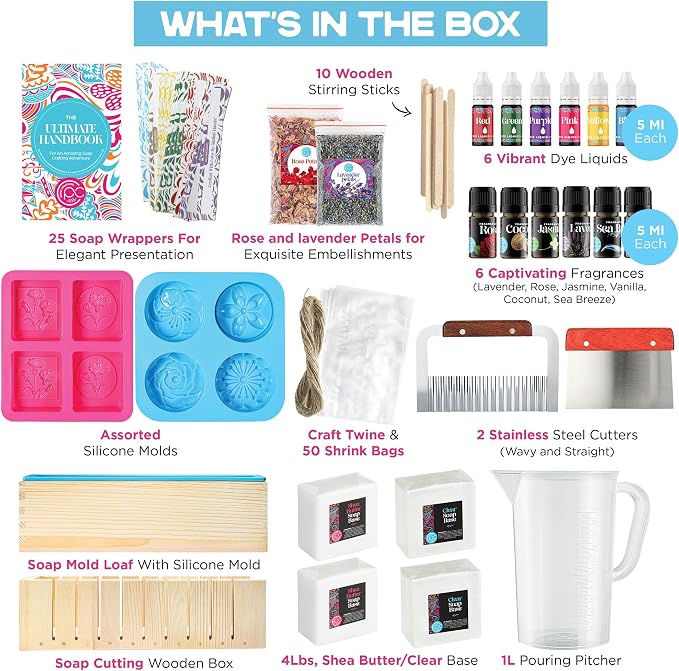 Soap Making Kit with Melt & Pour Base, Cutting Box, Fragrances - Image 2