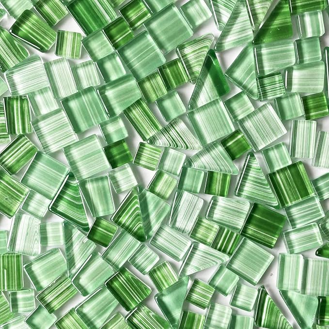LITMIND 1.1LB Green Mix Striped Crystal Glass Mosaic Tiles – Assorted Shapes in - Image 2