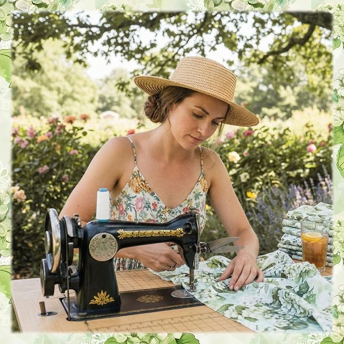 HunnmingRe 20 Pcs 10''x10'' Sage Green Hydrangea Quilting Fabric Square - Image 4