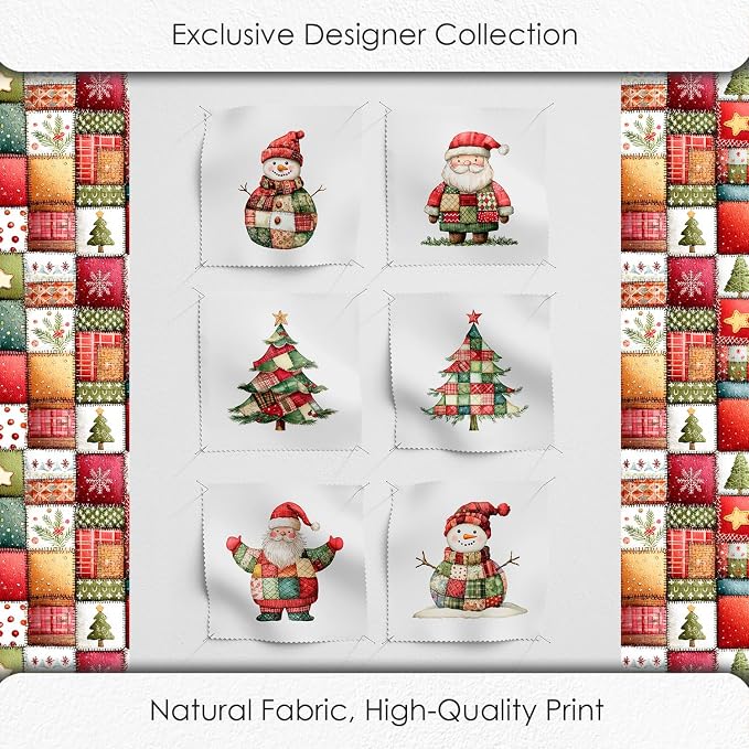 Christmas Patchwork Cotton Fabric Panel – 6 Designs + Bonus Patchwork Sheet - Image 5