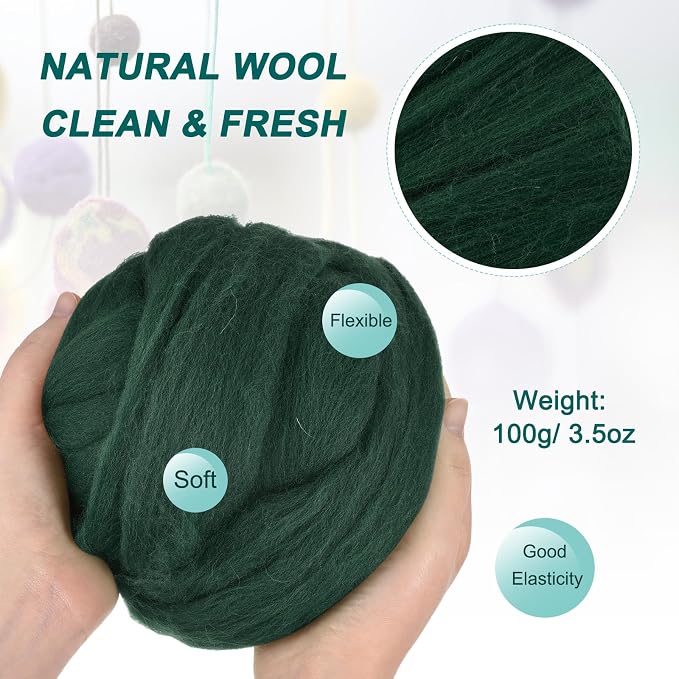uxcell Needle Felting Wool, 3.5 Oz Nature Fibre Wool Yarn Roving - Image 2