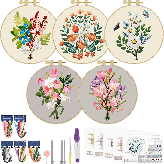 ERKOON 5 Sets Embroidery Kit for Beginners, Butterfly Cross Stitch Set for by ERKOON