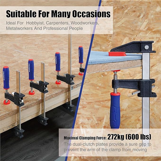 WORKPRO 6-Inch Steel Bar Clamps Set, 2-pack Quick-Release Clutch Style Bar Clamps with 2-1/2" Throat, Micro-Adjustment Handle and 600 lbs Load Limit, Steel F Clamp for Woodworking, Metalworking, DIY