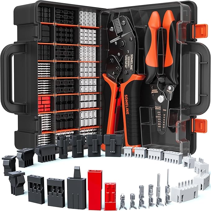 SOMELINE Crimp Tool Connector Kit, JST-XH/SM/SYP 2.5mm and Du pont 2.54mm Connector Set, 27 Types of Connectors, 30-20 AWG Ratcheting Crimper for JST Series,KF2510,Molex,AMP EI Series