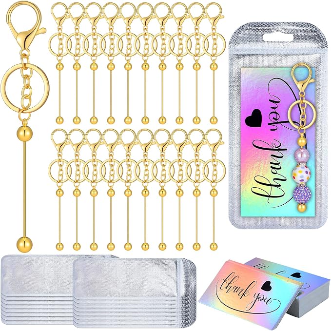 Sasylvia 60 Pcs Beadable Keychain Bars Bulk Making Kit 20 Beaded Keychain 20 by Sasylvia