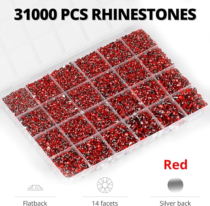33000Pcs Red Rhinestones for Bedazzling, 6mm Siam Flatback Gems Bedazzler Kit - Image 3