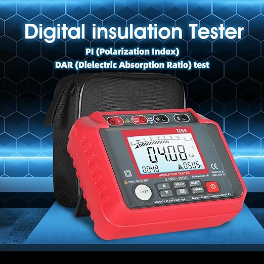 AIOMEST Megohmmeter 0.1MΩ-20GΩ Digital Insulation Resistance Tester with 50V/100V/250V/500V/1000V Output Voltage, Data Logging, 10V~600V AC/DC Voltmeter Megohm Meter w/Test Lead & Zipper Bag