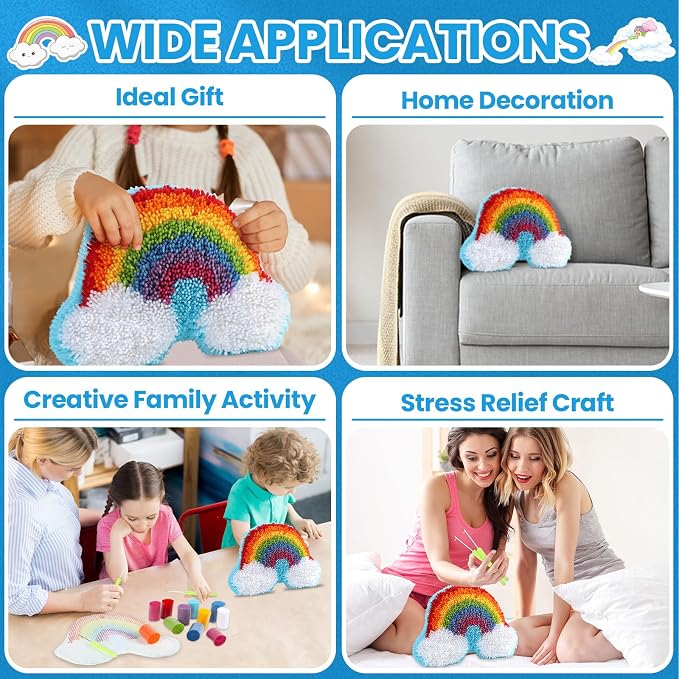 Justforjoyful Rainbow Latch Hook Kit Rainbow Pillow DIY Craft Kit - Image 4