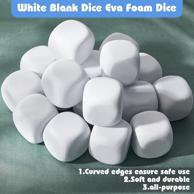 Deekin 50 Pcs Back to School 1.96 Inch White Blank Dice EVA Foam Dice Graffiti - Image 6