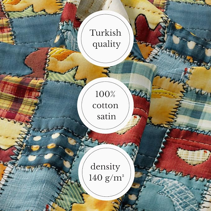 Patchwork Cotton Fabric Panel 61 x 36.6 Inches, Rustic Quilt Style Squares - Image 4