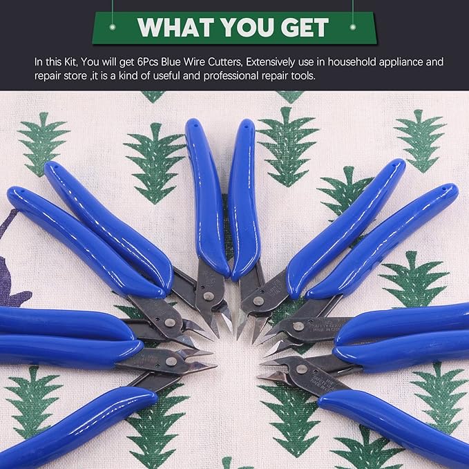 Keadic 6Pcs 5" Wire Cutters with Internal Spring and Soft Rubber Handle, Mini Flush Cutters, Micro Cutting Pliers Wire Nippers, Small Side Cutters for Hobby Modeling Jewelry Electronic Crafts (Blue)