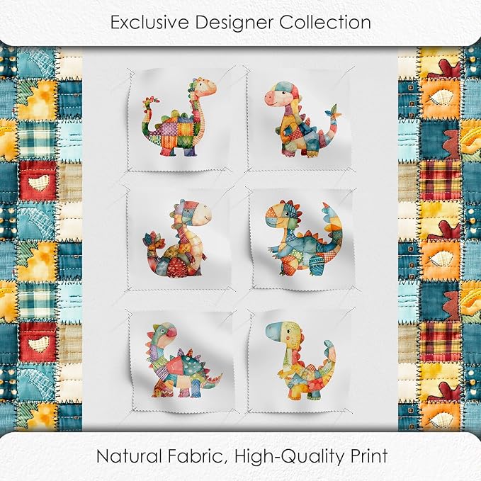 Patchwork Dinosaur Cotton Fabric Panel – 6 Designs + Bonus Sheet 29.5×19.6 inch - Image 5