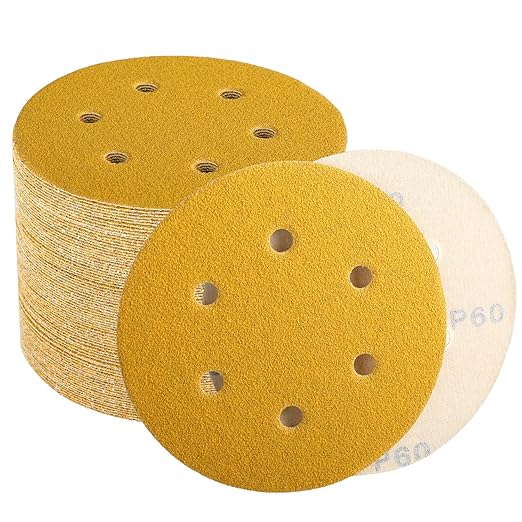 6 Inch Sanding Discs Hook and Loop, 60 Grit Sandpaper for Orbital Sander, Professional for Automotive and Woodworking, 100 Pack
