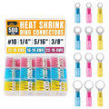 500PCS Heat Shrink Ring Terminal Kit – Wire Terminal Connectors Assortment for 22-10 AWG, Waterproof Electrical Connectors Set – Tinned Copper Electrical Ring Terminals