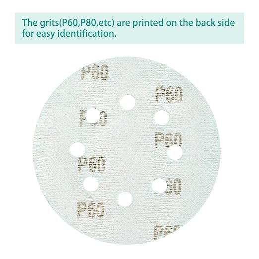 100PCS Premium Green Sanding Discs Set, 5-Inch 8-Hole Sandpaper for Random Orbital Sander, Including 60,80,100,120,150,180,240,320,400,600 Grit