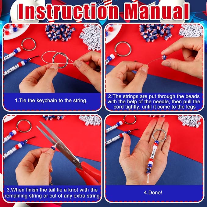 Landical 564 Pcs 4th of July Keychain Craft Kit DIY Patriotic Bead Keychain - Image 3