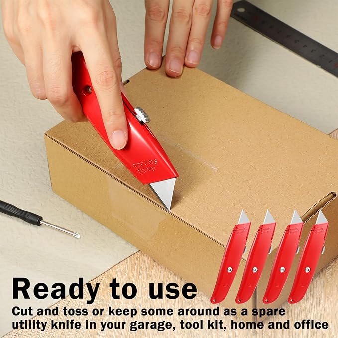 Reginary 40 Pcs Box Cutter Bulk Utility Knife Heavy Duty Retractable Knife Sturdy Aluminum Box Cutter Safety Razor for Ropes, Boxes, Cartons, Plastics, DIY and Cardboard