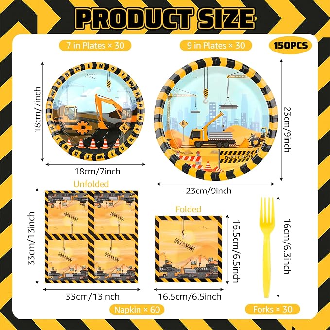150 PCS Construction Birthday Party Supplies, Construction Themed Plates and - Image 2
